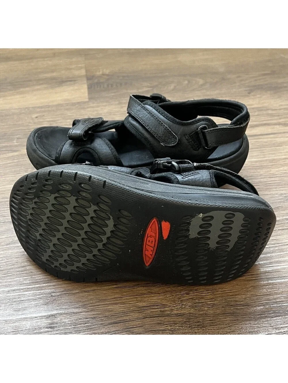 MBT Kisumu Black Leather Rocker Bottom Walking Sandals Comfort Strap Men / Women